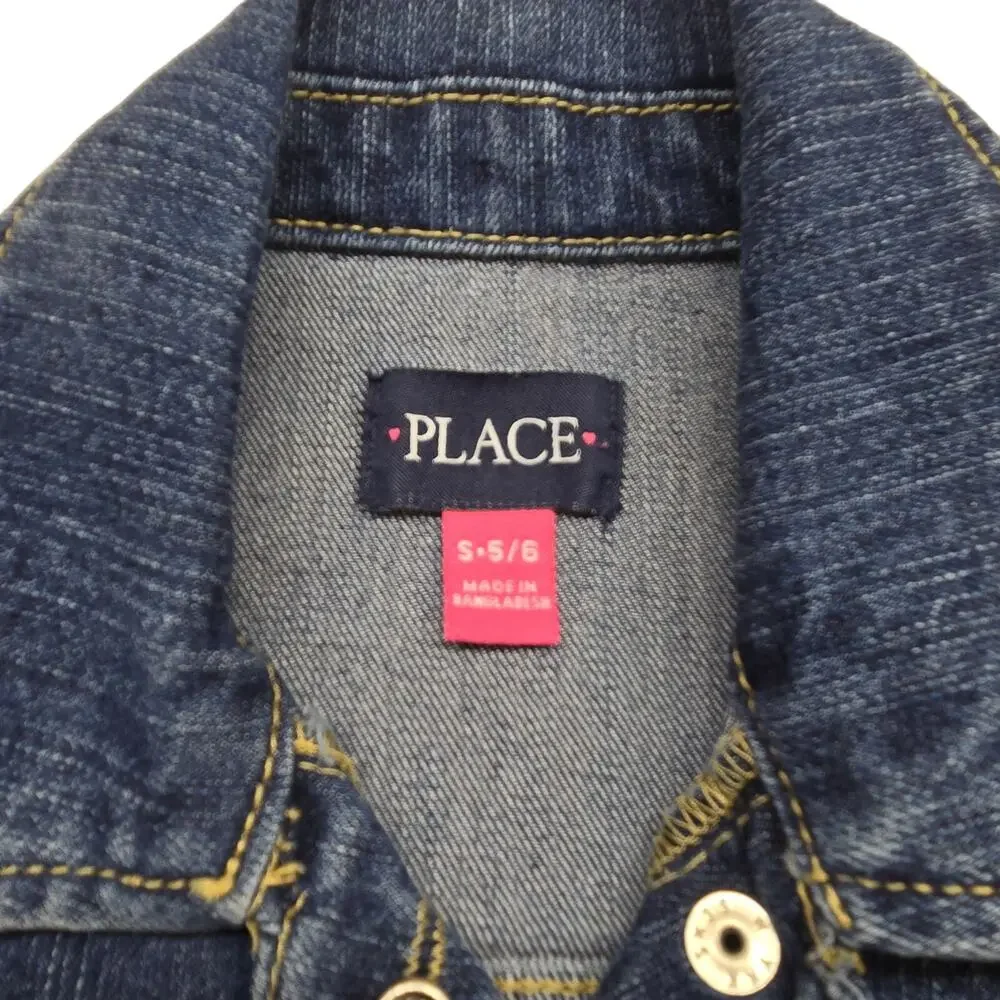 Children's Place Boy Jacket 5/6  Size 5 6  Blue Jean Denim Rivets Coat Child Kid